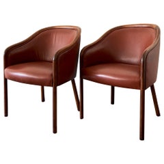 Vintage Ward Bennett Brickel Associates Ash & Burgundy Leather Chairs, 1960s, Pair 