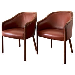 Ward Bennett Brickel Associates Ash & Burgundy Leather Chairs, 1960s, Pair