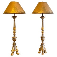 Tall 18th Century Continental Silvered and Gilt Candle Stand Lamps
