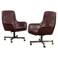  Ward Bennett Pair Leather Chairs for Brickell Associates