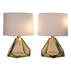 Pair of Large Diamond Faceted Citrine Lamps, Contemporary