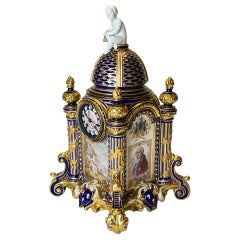 Antique Louis XVI Sevres Style Jeweled Porcelain Mantel Clock