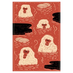 Tapis Moooi Animals indigo Macaque rouge à poils bas en polyamide avec motif d'animaux disparus