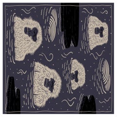 Indigoblauer Teppich aus weichem Polyamide mit ausgemusterten Tieren von Moo Moooi