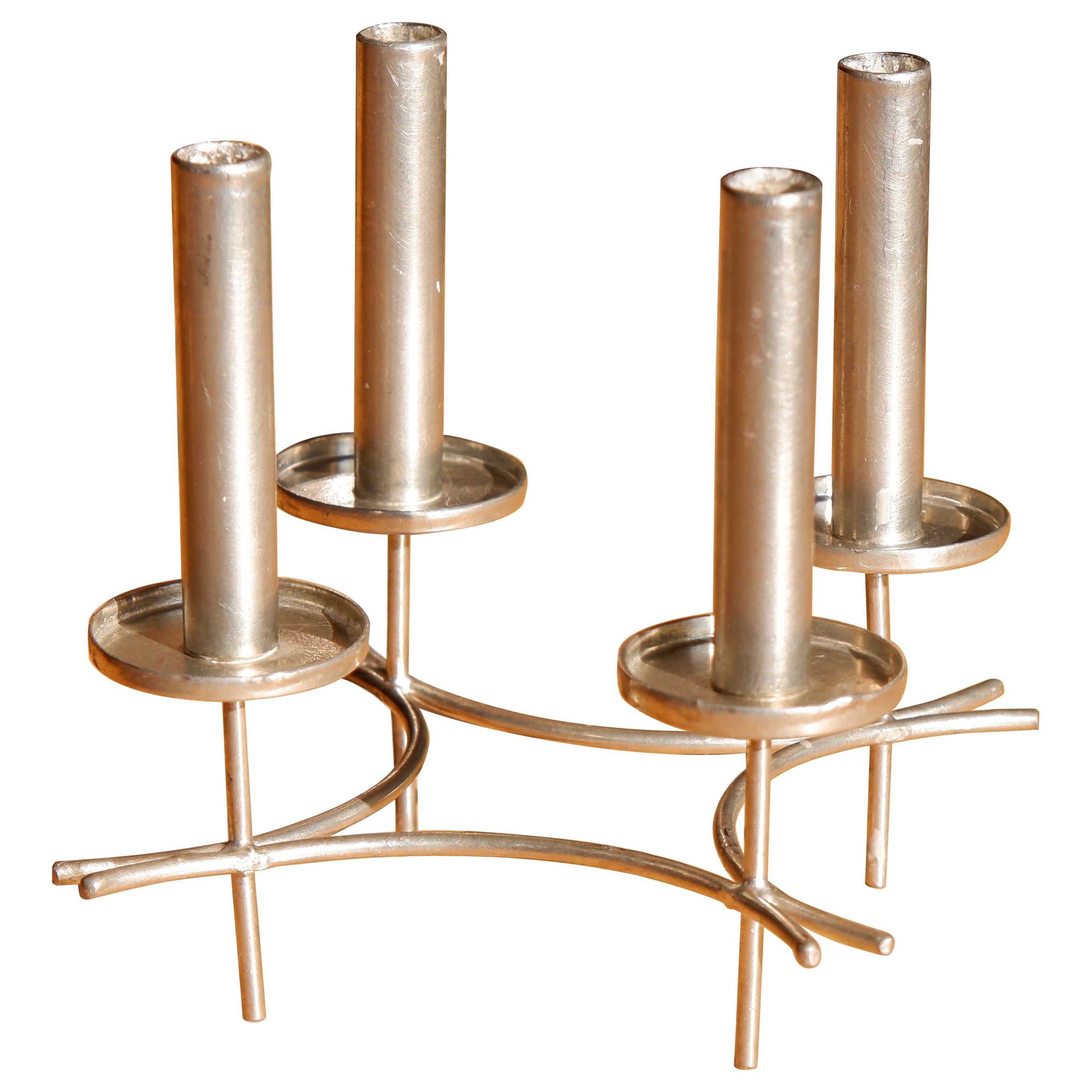 Paavo Tynell Hand Made Candelabra circa 1960, Nickel Brass, Finland