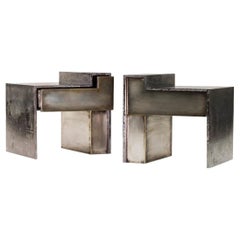 RLB BST Silvered Brass and Gunmetal Bedside Table Set of Two