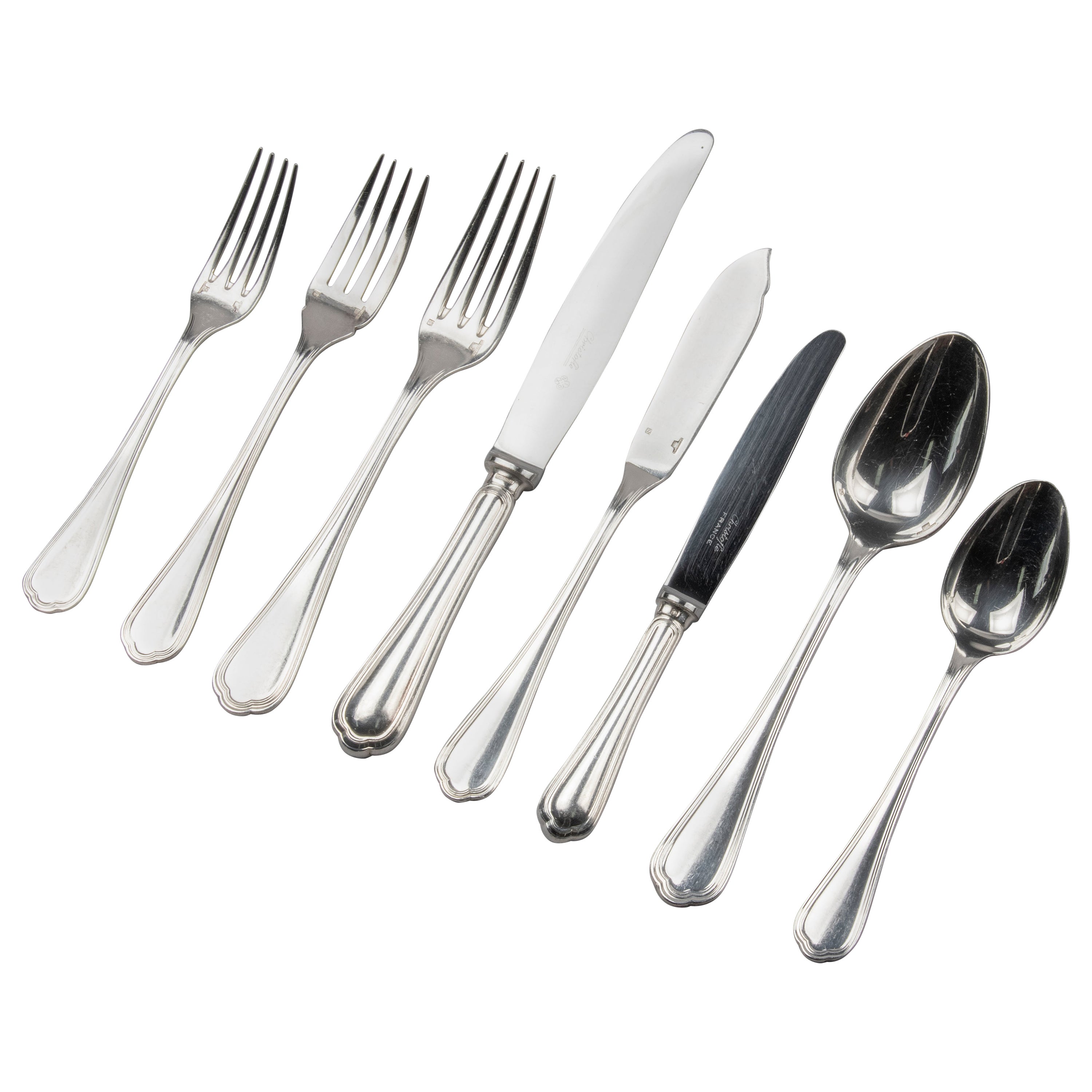96-Piece Set of Silver Plated Flatware by Christofle Model Spatours