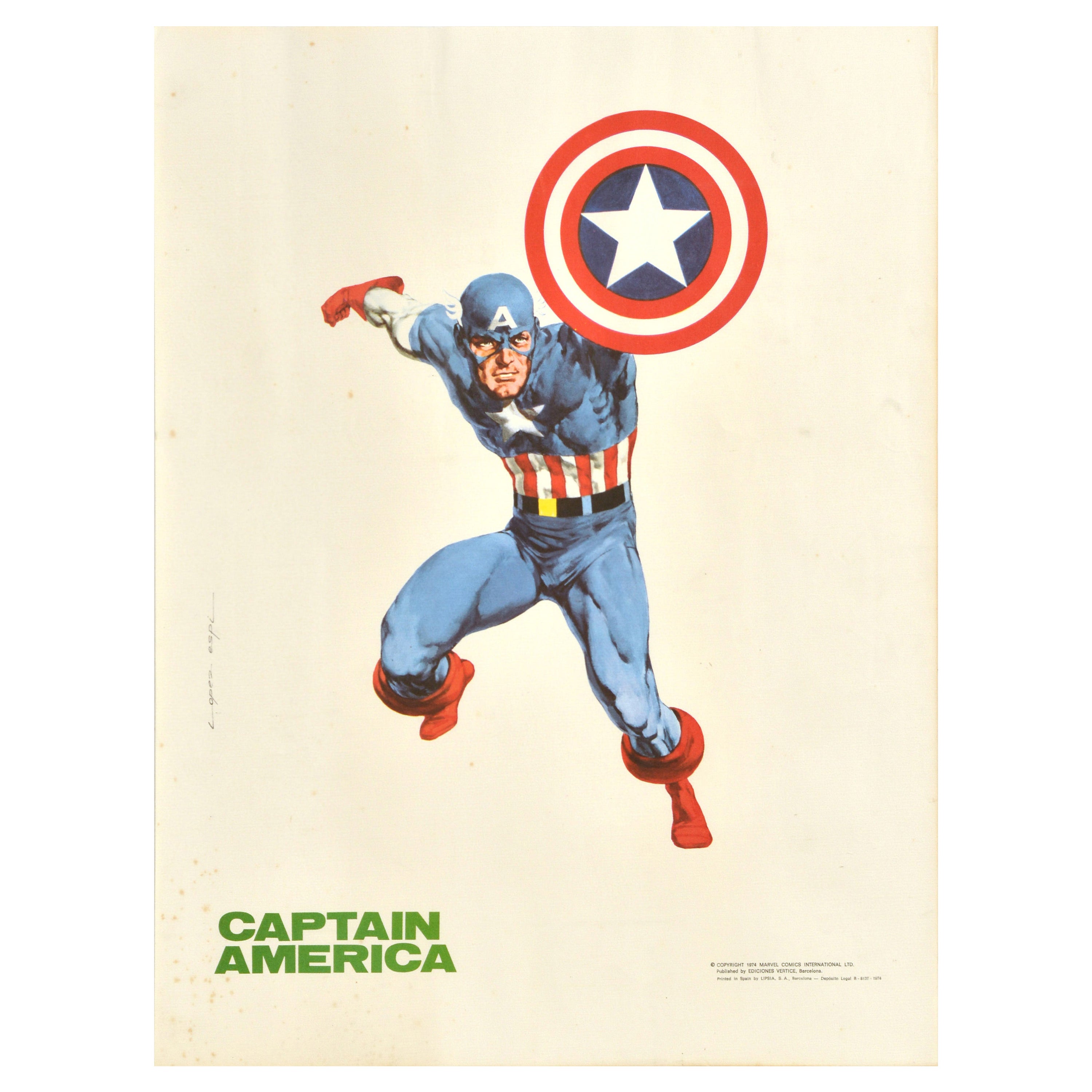 Original Vintage Marvel Film Poster Captain America Animated Superhero Movie Art