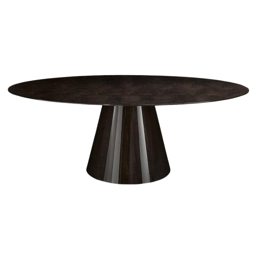 Extra-Large Modern Circular Lacquered Black Sycamore Wood Dining Table 