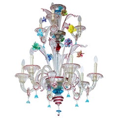 Chandelier in Transparent with Multicolored Finishes, circa 1950s