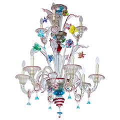 Chandelier in Transparent with Multicolored Finishes, circa 1950s