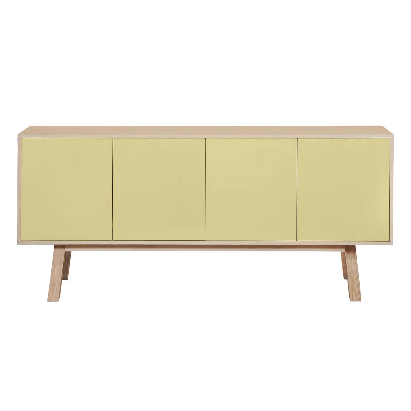 Light Yellow 4-Door Sideboard Kube in Ash Wood, Scandinavian Style For ...