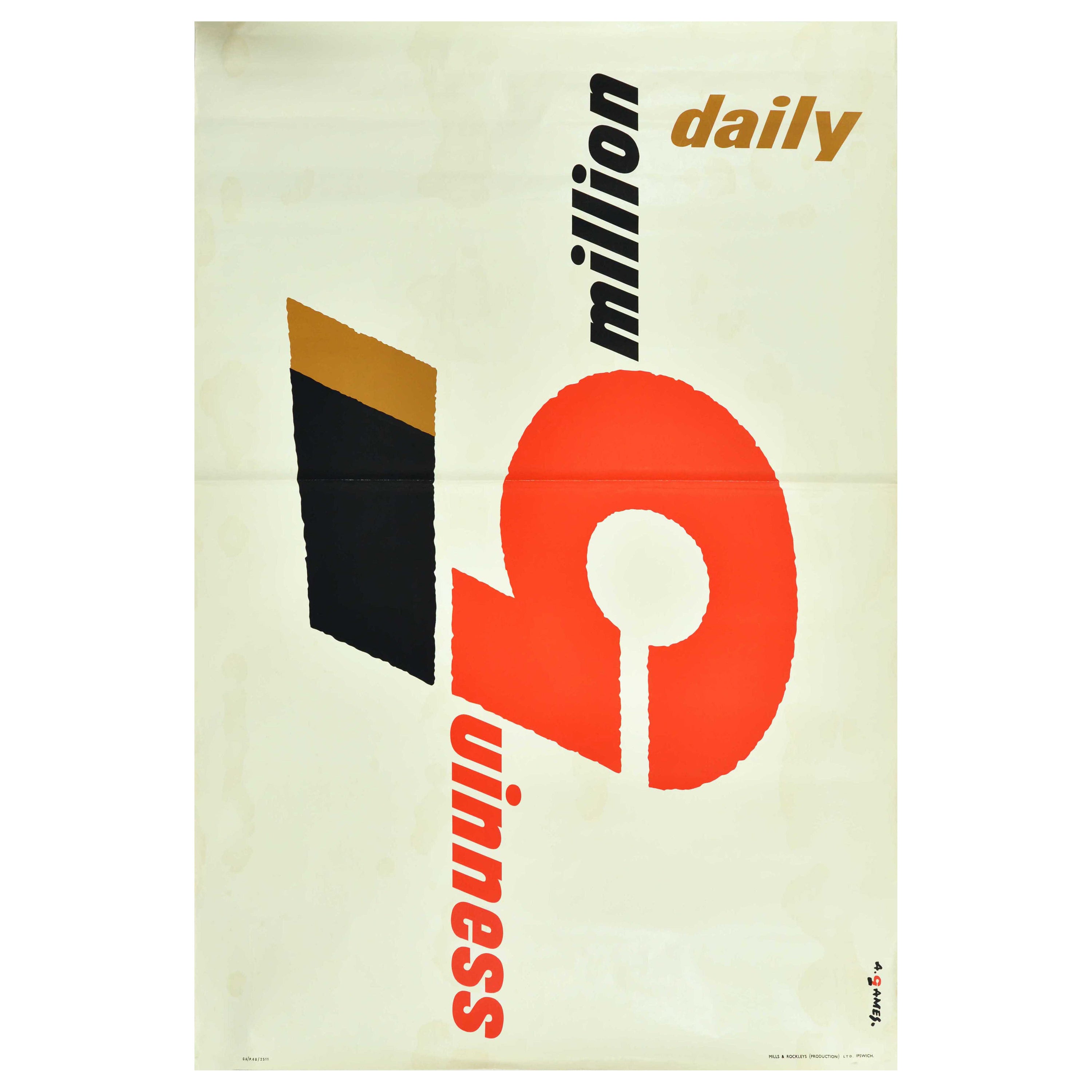 Original Vintage Getränke-Poster Guinness 5 Million Daily Pint Glass Typografie Kunst im Angebot