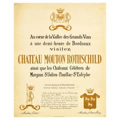 Original Antique Poster For Chateau Mouton Rothschild Bordeaux Wine Grands Vins