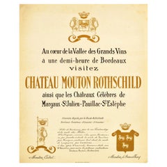 Affiche originale d'antiquités pour le château de Mouton Rothschild, Bordeaux Wine Grands Vins