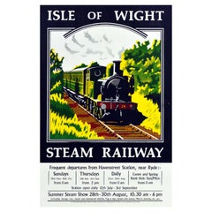 Original Antique Travel Poster Isle Of Wight Steam Railway Train Summer Holidays