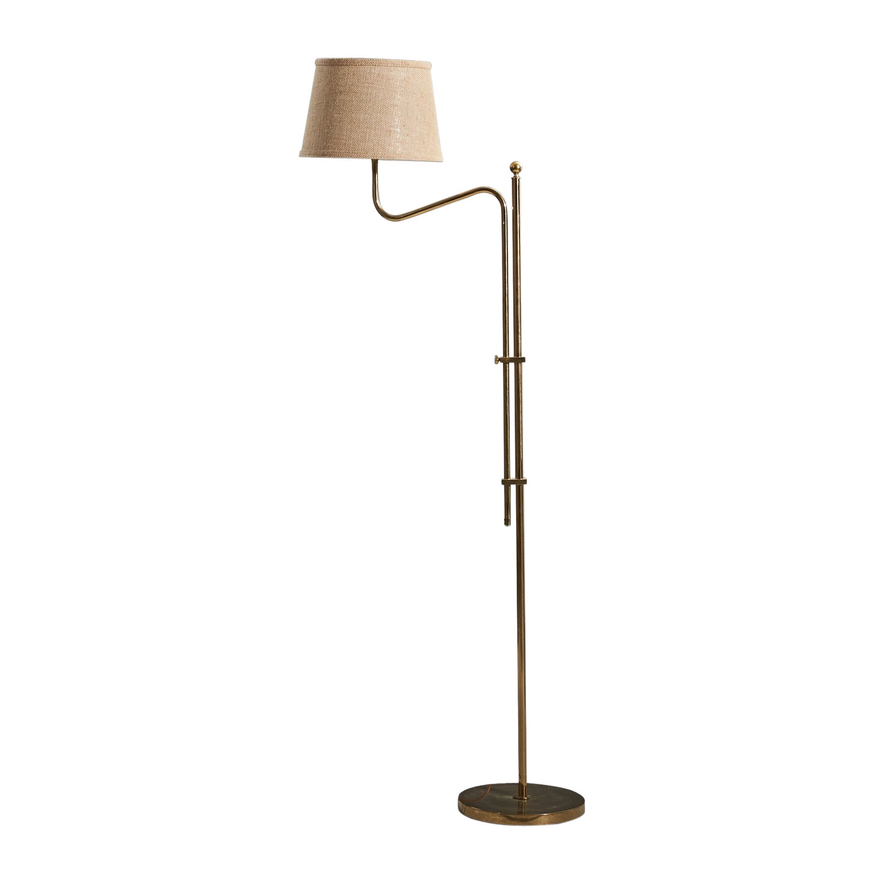 Bergboms, Adjustable Floor Lamp, Brass, Fabric, Sweden, 1970s