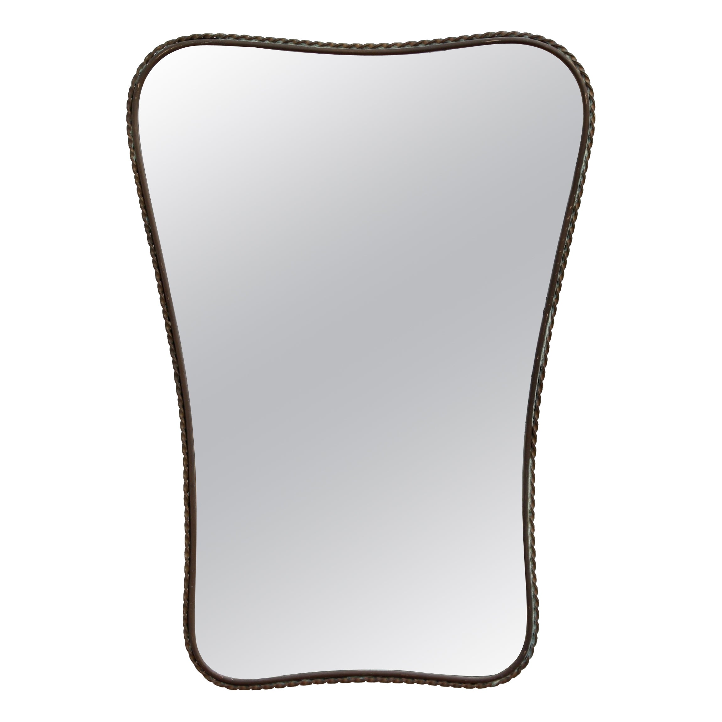 Vintage Italian Wall Mirror with Brass Frame in Gio Ponti Style 'circa