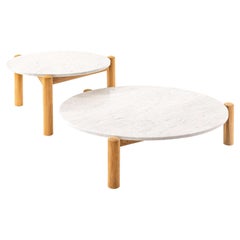 Pareja de Table À Plateau Intercambiables Charlotte Perriand de Mármol de Carrara