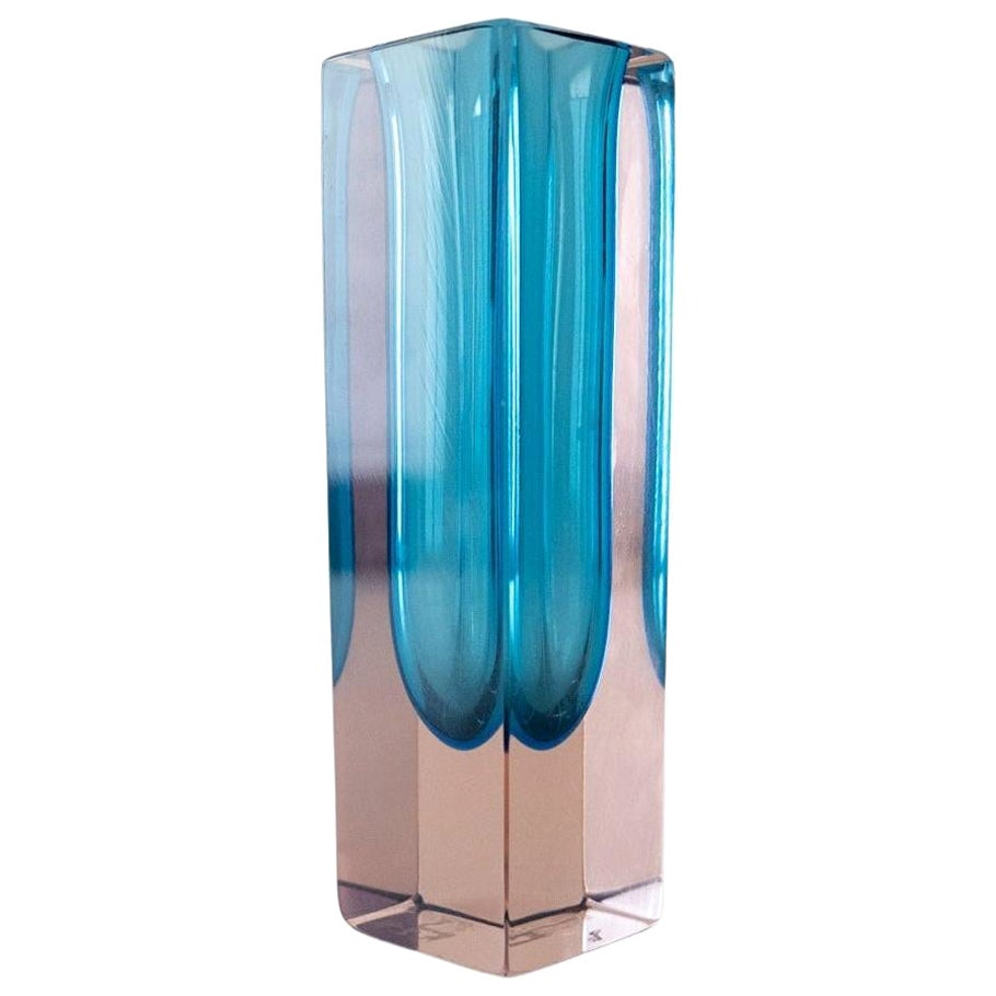 Turquoise Bright Pink Murano Sommerso Glass Vase by Flavio Poli, Italy, 1960s