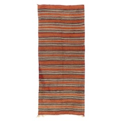 4.7x10.8 Ft Nomadic Vintage Striped Handwoven Anatolian Wool Kilim 'Flat Weave' ( tissage à la main)