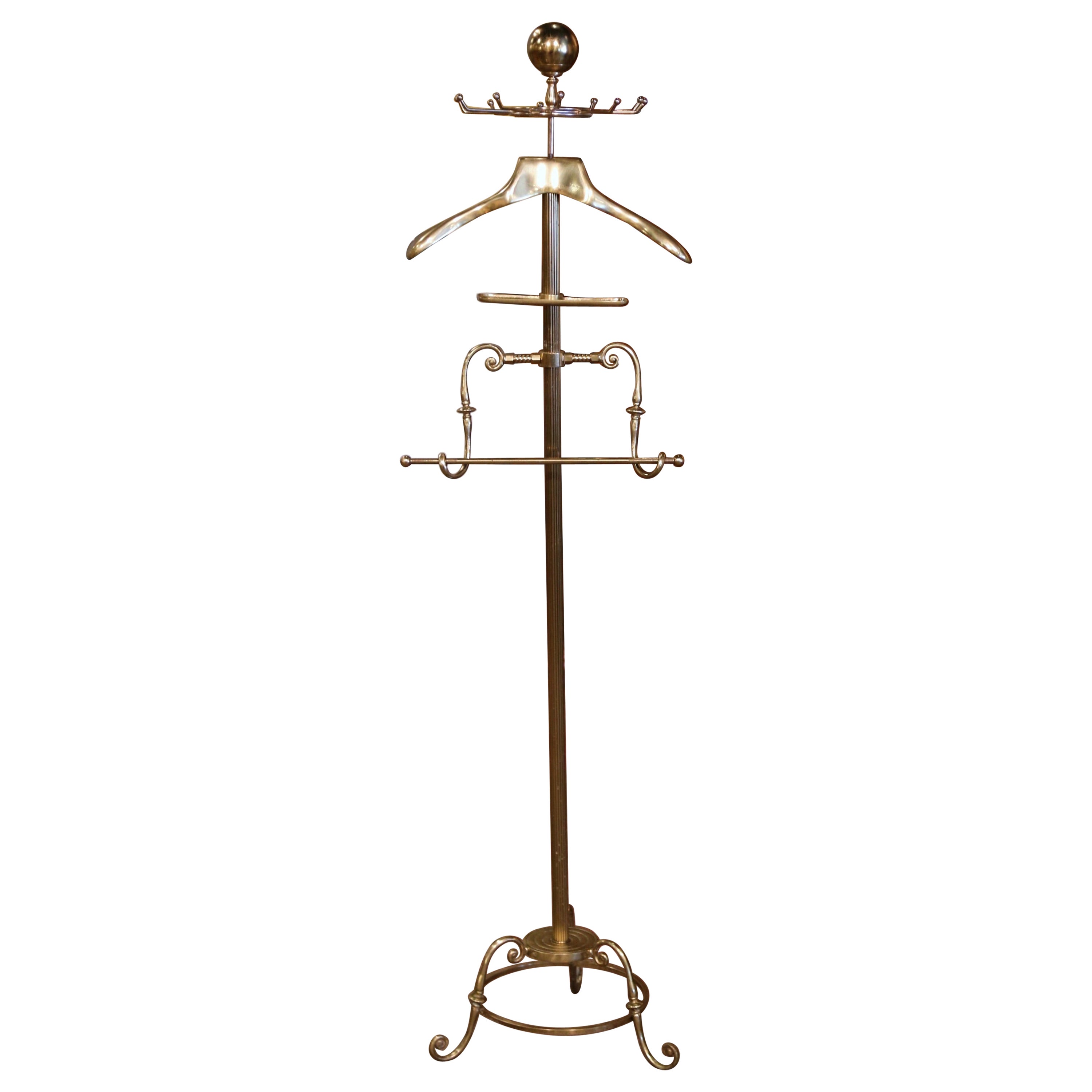Early 20th Century French Gilt Brass Jacket Hanger Bathroom Coat Stand For Sale