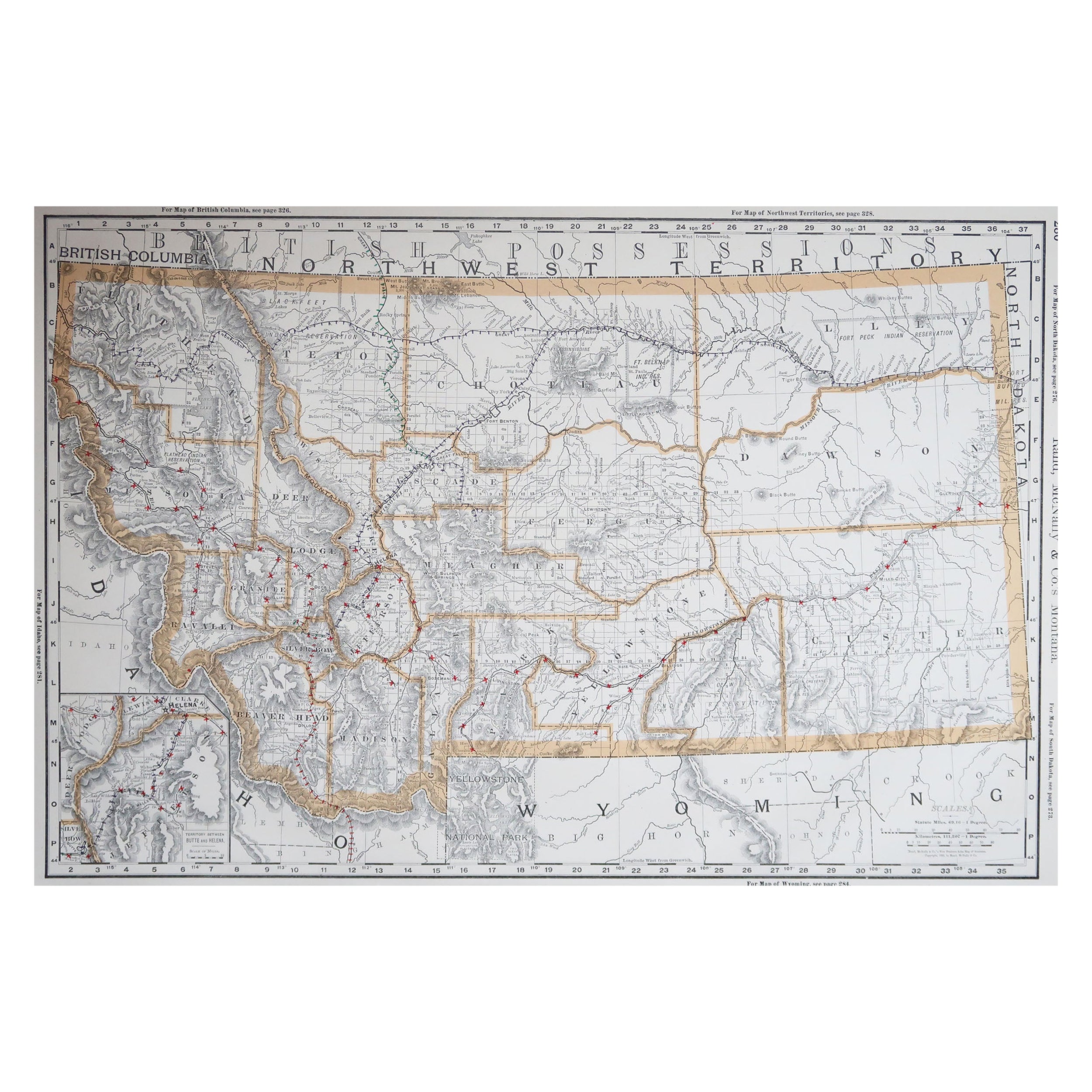 Large Original Antique Map of Montana, USA, 1894