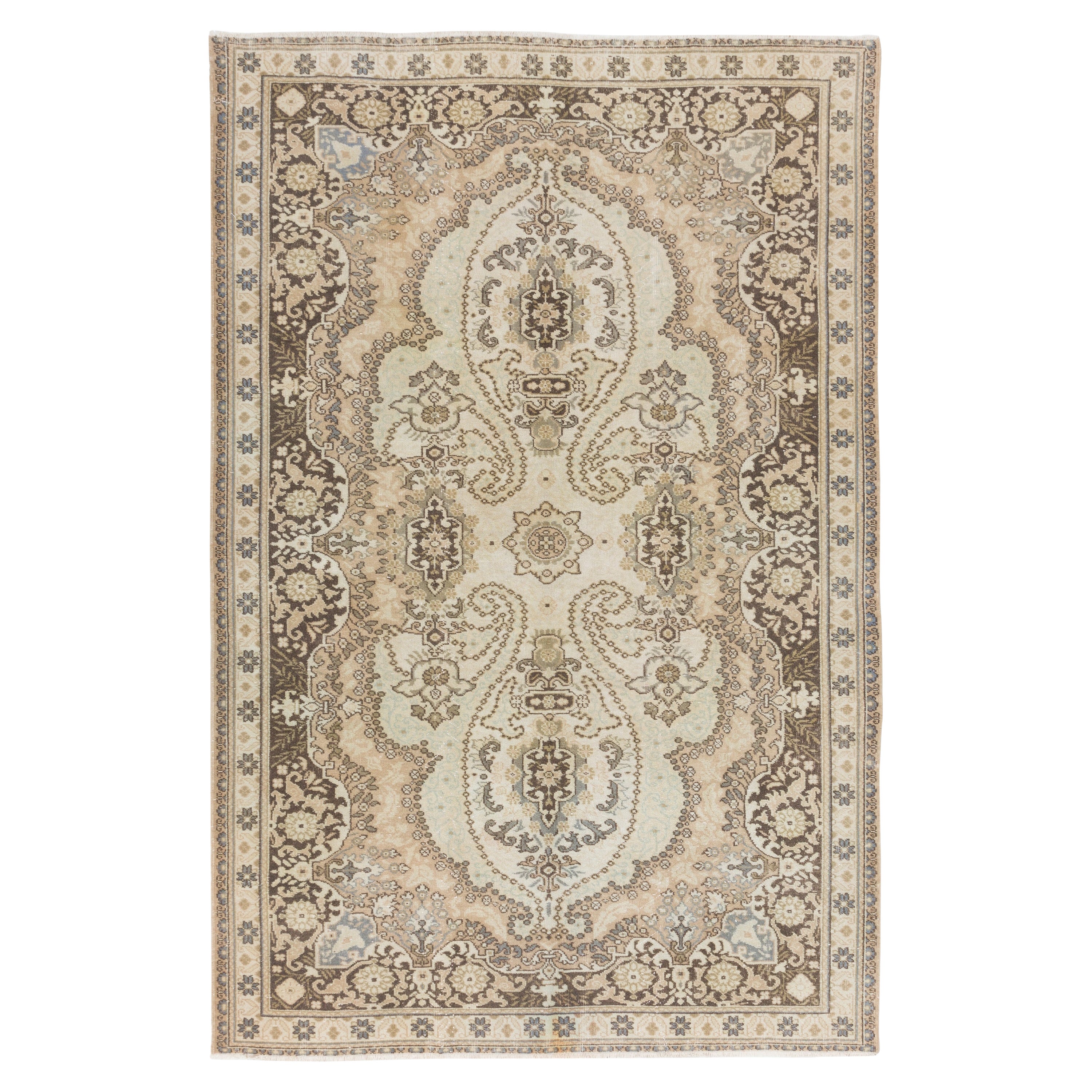 6.5x9.8 Ft Mid Century Anatolian Wool Area Rug, Hand Knotted Sun Faded Carpet For Sale