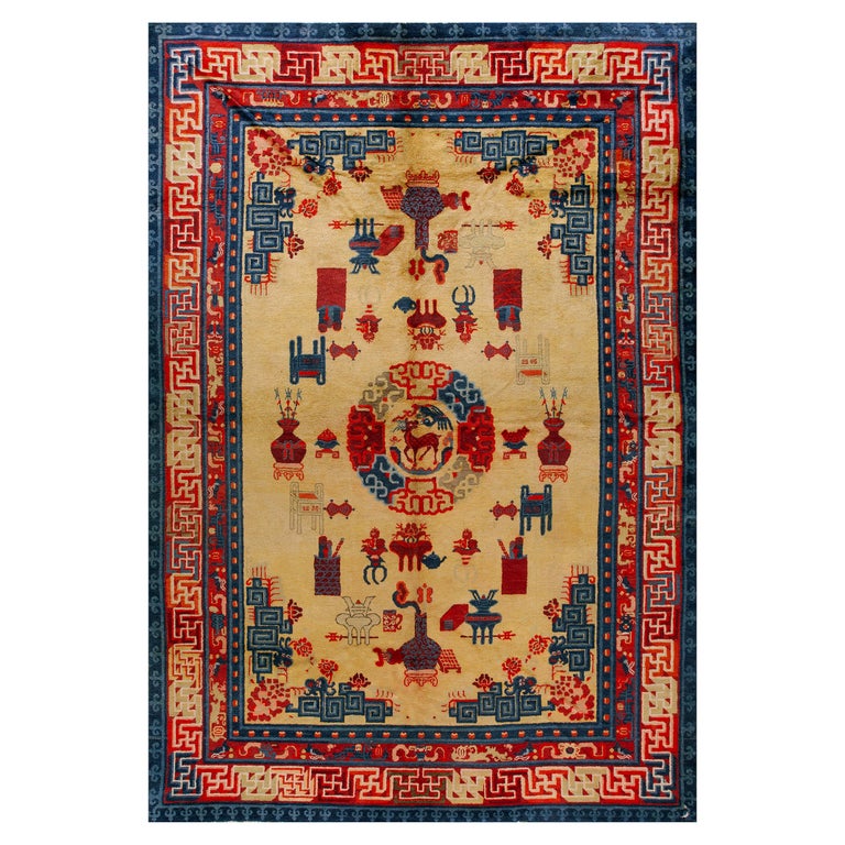 Antique Chinese, Ningxia Rug 8' 2'' x 11' 8'' For Sale at 1stDibs