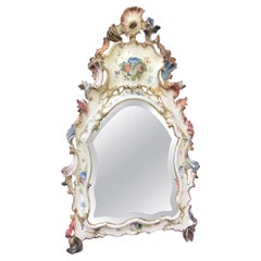 Venetian Hand Painted and Carved Floral Decorated Wall Mirror