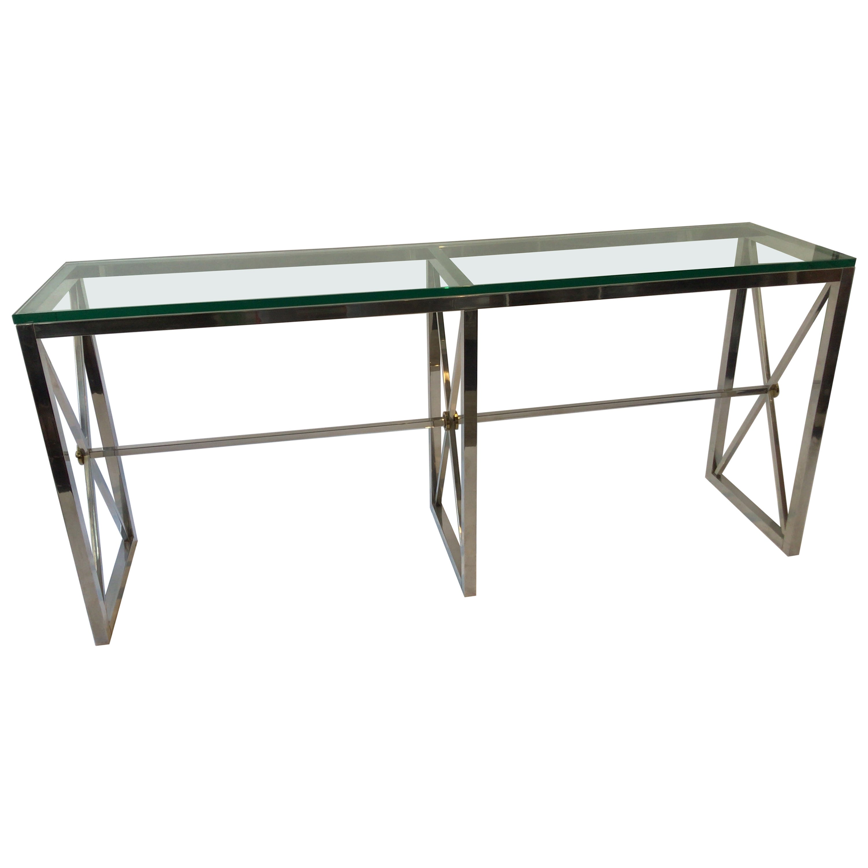 1980s Chrome/Glass  Classical “X” Console For Sale