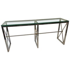 Vintage 1980s Chrome/Glass  Classical “X” Console