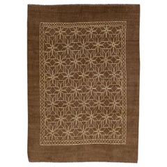 Modern Moroccan Style Handmade Geometric Pattern Brown Wool Rug by Apadana
