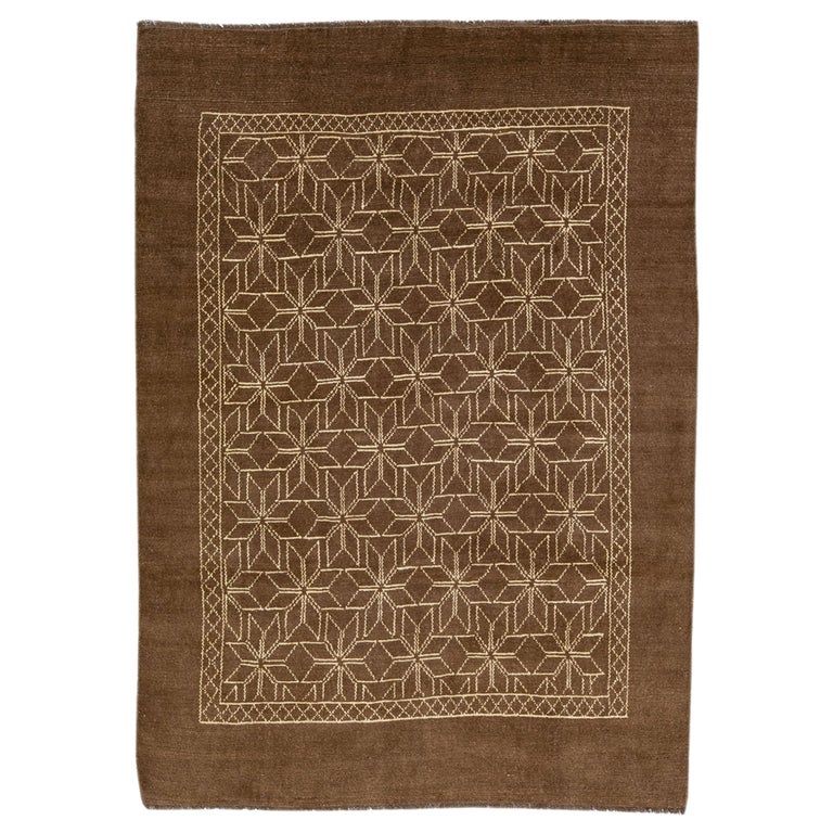 Modern Moroccan Style Handmade Geometric Pattern Brown Wool Rug by ...