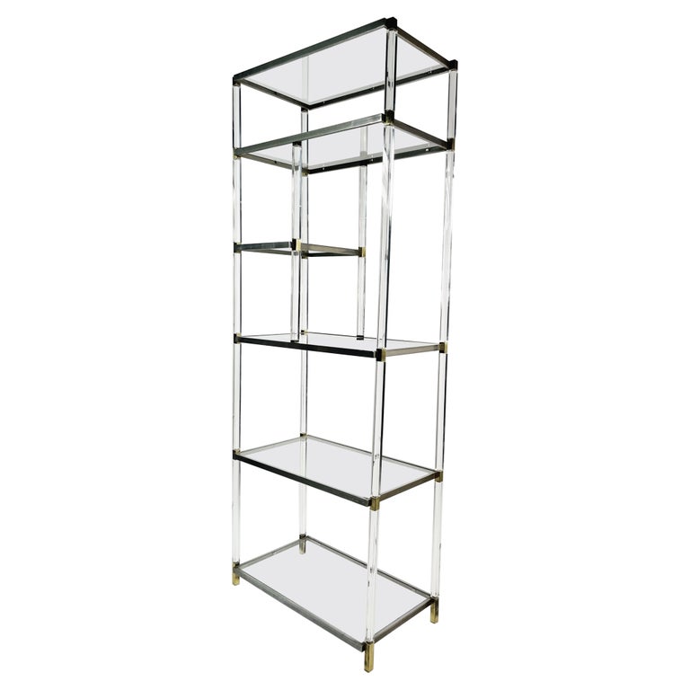Lucite, Brass, Glass & Nickel Display Cabinet by Charles Hollis Jones For Sale