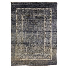 Modern Transitional Handmade Gray Designed Wool Rug by Apadana