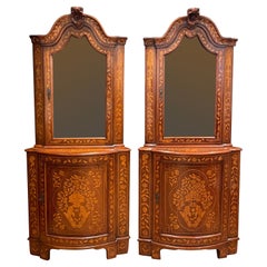 Antique Pair of Early 19th Century Dutch Marquetry Corner Cupboards