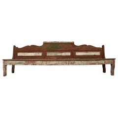 Early 19th Century Antique Folk Art French Painted Oak Bench