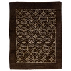 Modern Moroccan Style Handmade Geometric Dark Brown Wool Rug by Apadana