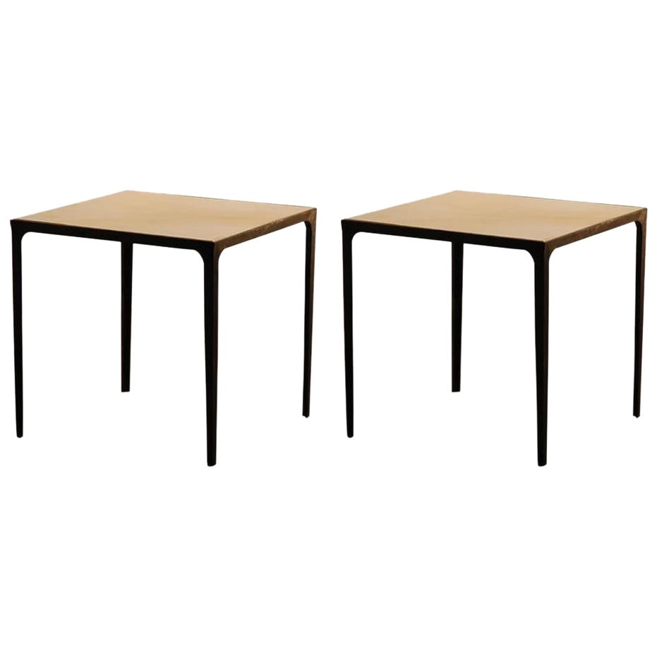 Pair of 'Esquisse' Parchment and Wrought Iron Side Tables by Design Frères For Sale