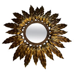 Spanish Round Gilt Metal Sunburst Mirror