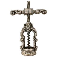 Antique French Rococo Silver-Plated Corkscrew with Autopuller, circa 1880-1890