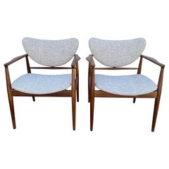 Retro Pair of Finn Juhl No. 48 Danish Modern Chairs for Baker, 1950's