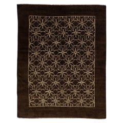 Dark Brown Modern Moroccan Style Handmade Geometric Motif Wool Rug by Apadana