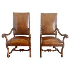 Pair of Spanish Leather Dining Chairs, C. 1930
