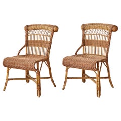 Vintage Rattan Chairs with Elegant Details, France, 1940s