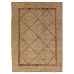 Tapis en laine marron de style marocain moderne fait à la main avec motif géométrique par Apadana