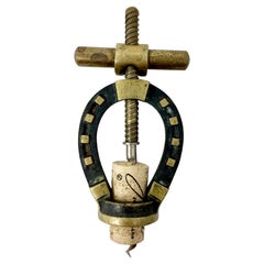 Estate Horseshoe Shaped Solid Brass Corkscrew with Autopuller, circa 1940-1950