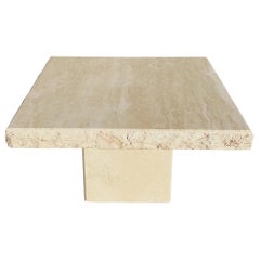 Vintage Italian Travertine Square Coffee Table with Live Edges