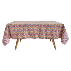 Contemporary Gregory Parkinson Tablecloth Orange Red Ikat Hand-Blocked Patterns